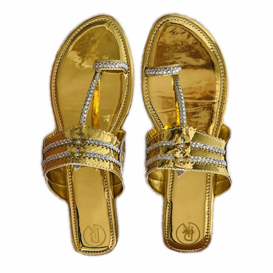 Gold & Silver Two Tone Kolhapuri Flats