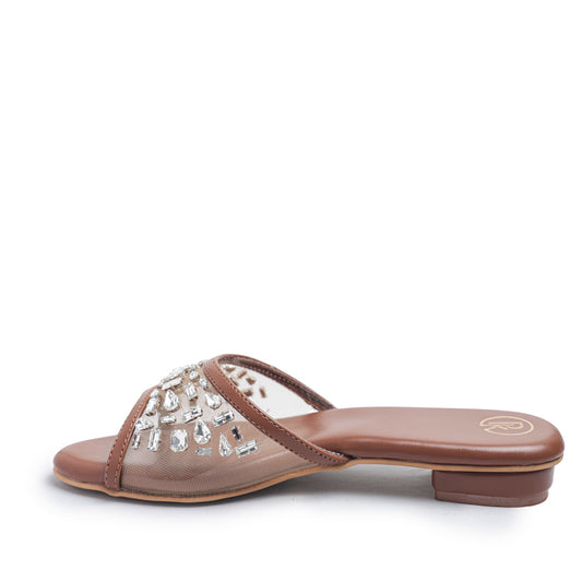 Tan Embellished Sheer Sandals