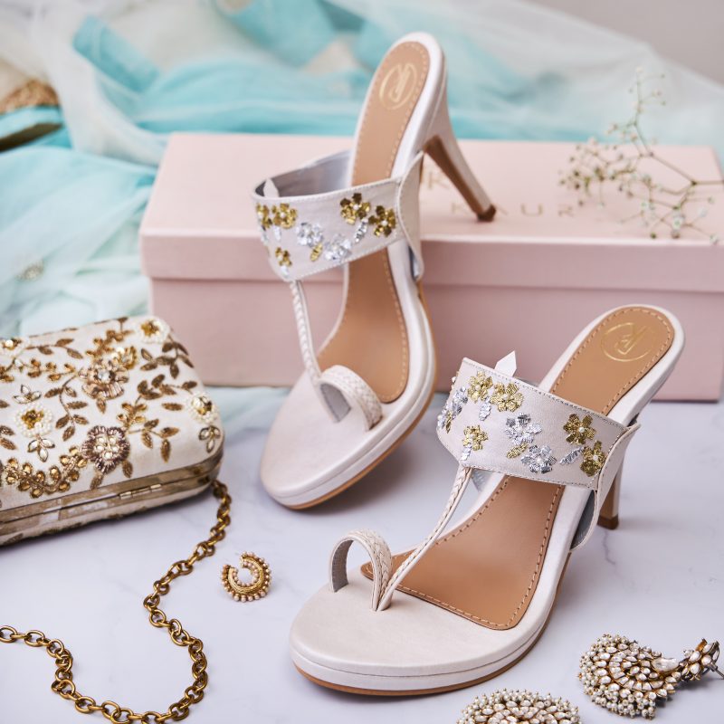 Ivory Mukaish Kolhapuri Heels