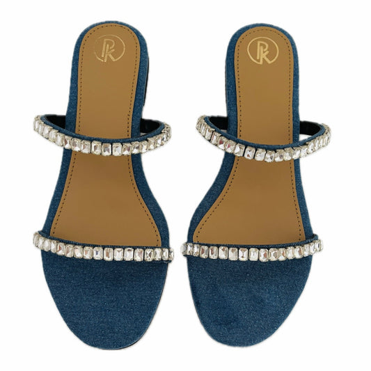 Denim Two Strap Embellished Flats
