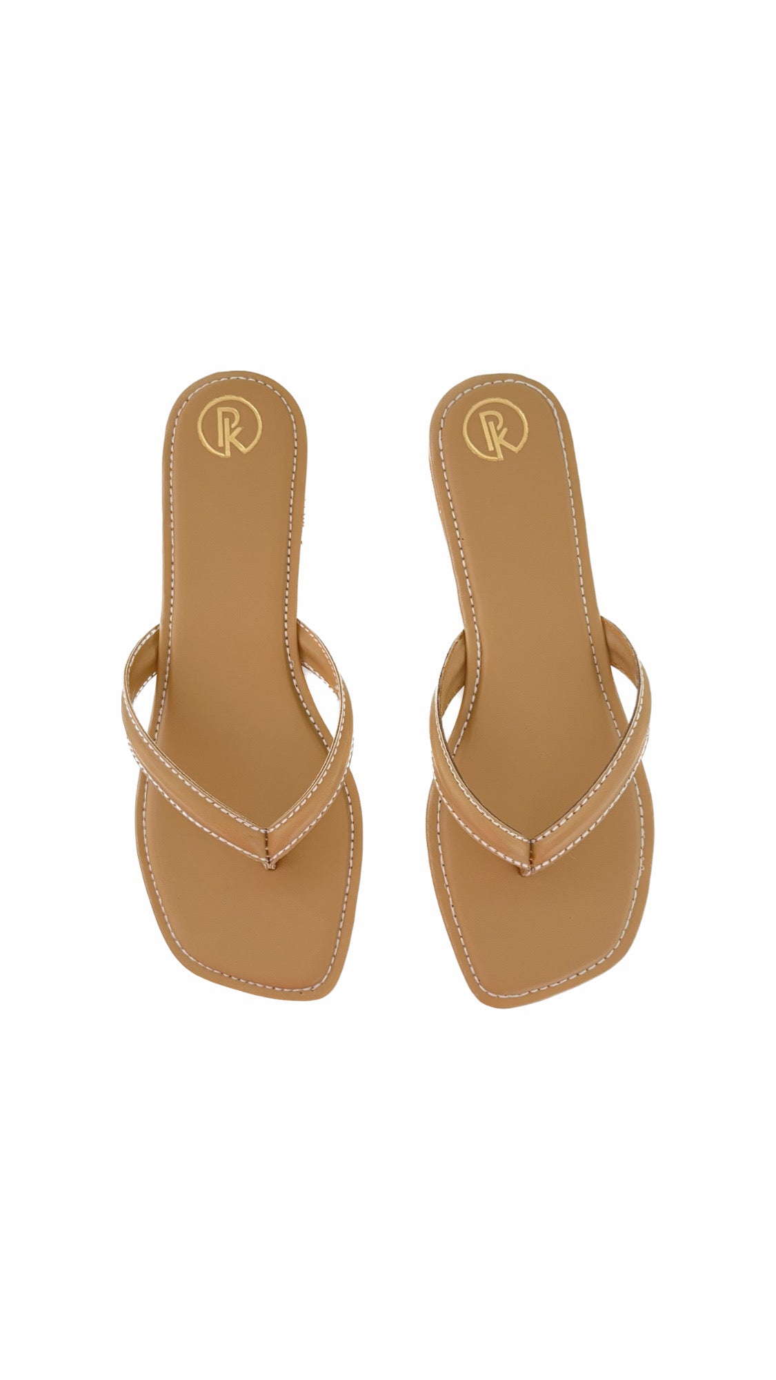 Tan V strap flats
