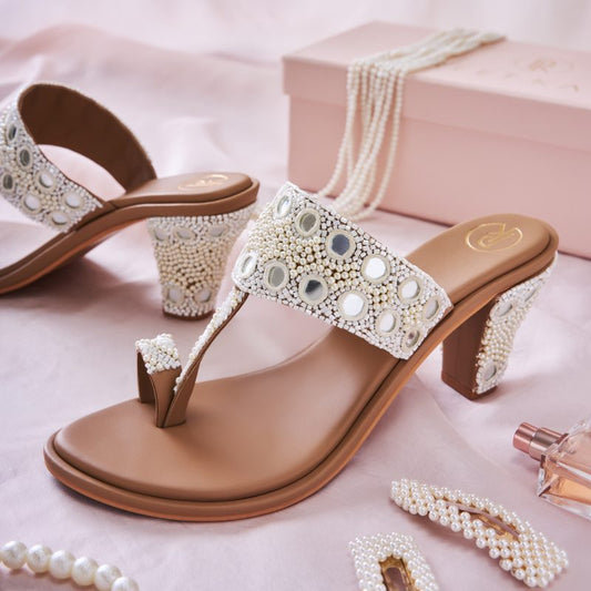 Sheesha Cream Kolhapuri Block Heels