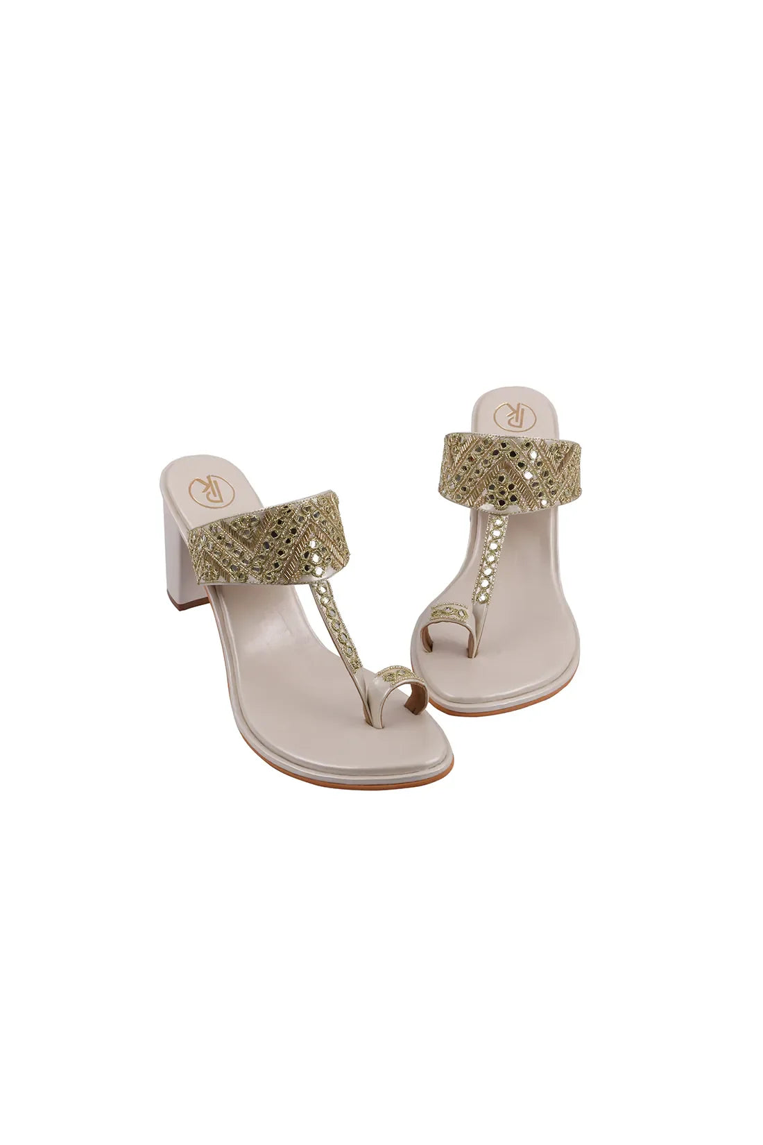 Ivory Sheesha Block Heels Kolhapuri