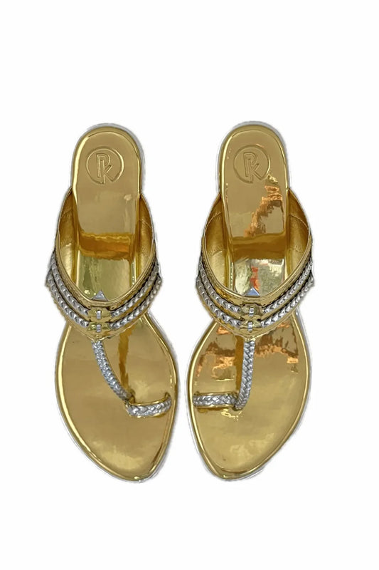 Gold & Silver Two Tone Kolhapuri Block Heels