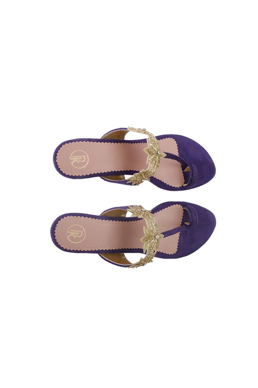 Purple Suede Lotus Kolhapuri Heels