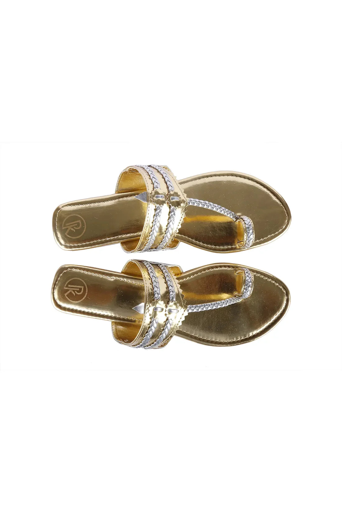 Gold & Silver Two Tone Kolhapuri Flats