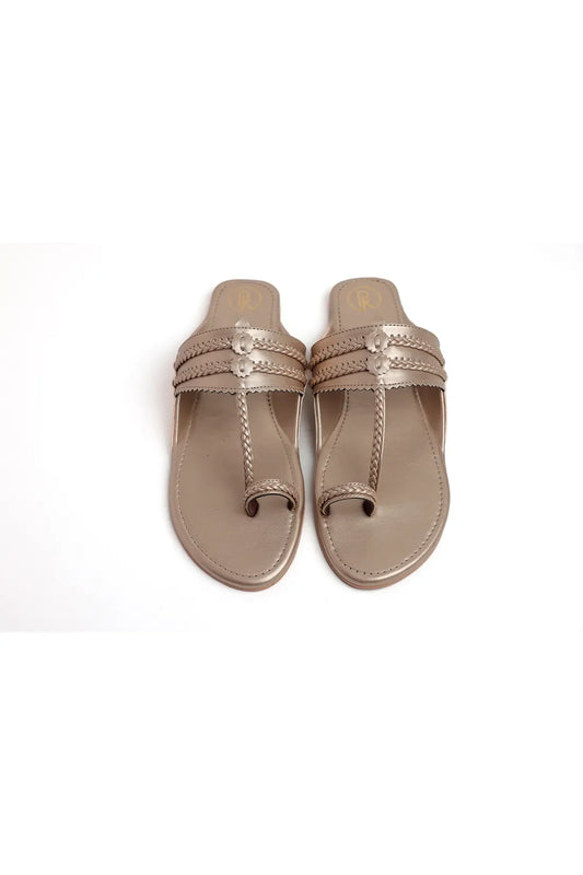 Dull Gold Kolhapuri Flats