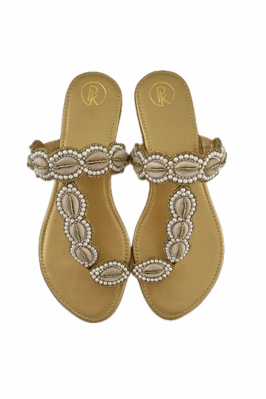 Gold Cowrie Kolhapuri Flats