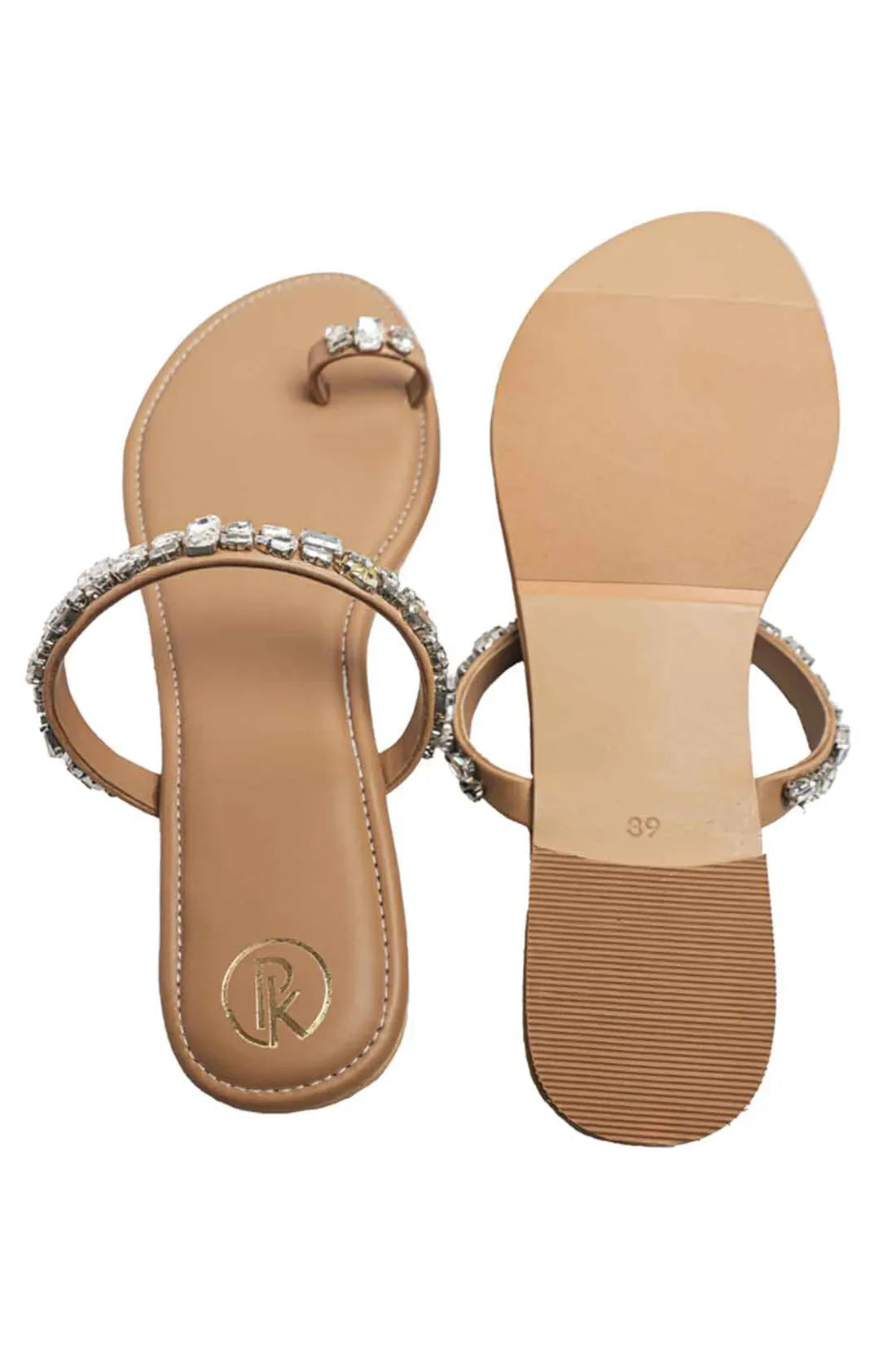 Tan Embellished Thumb Flats
