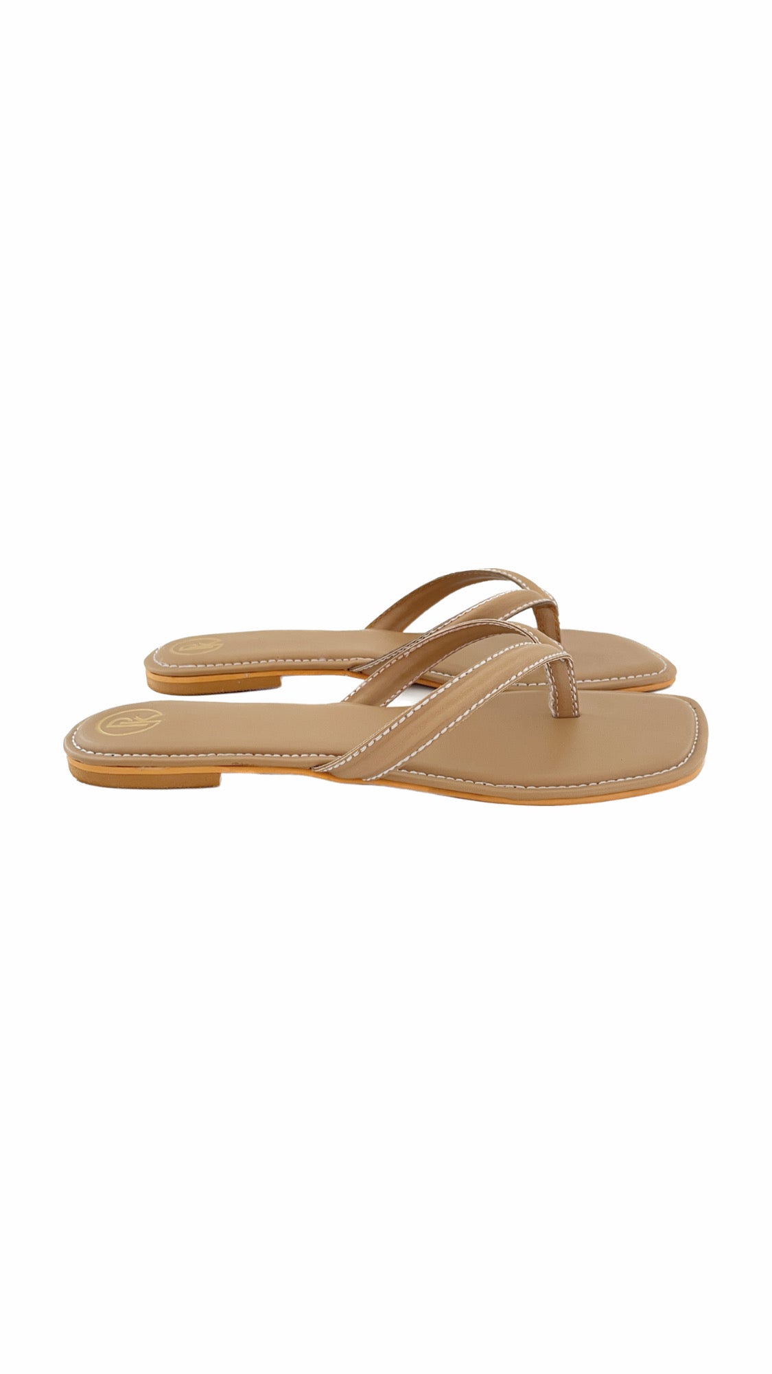 Tan V strap flats