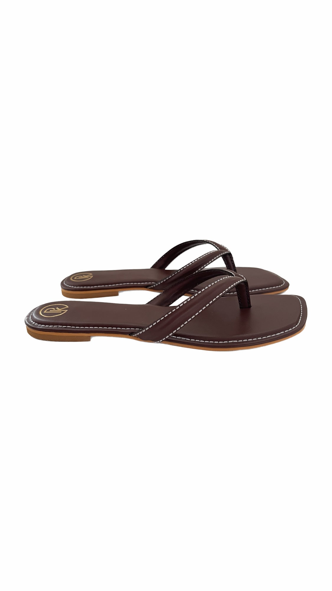 Tan V strap flats
