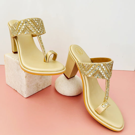 Gold Sheesha Block Heels Kolhapuri