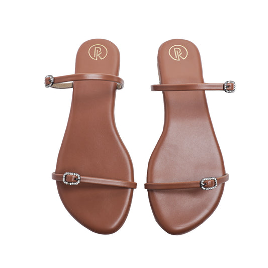 Tan Two Strap Minimal Flats