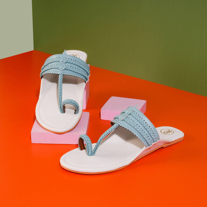 Blue Color Block Kolhapuri