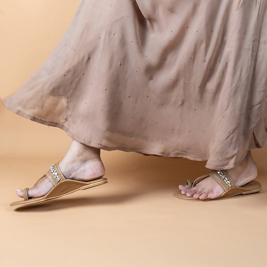 Beige Embellished Kolhapuri Flats