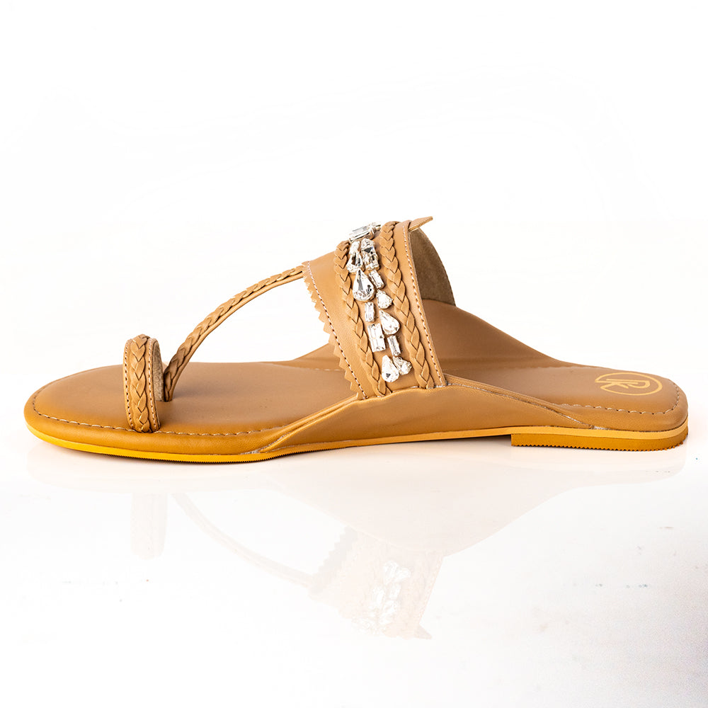 Beige Embellished Kolhapuri Flats