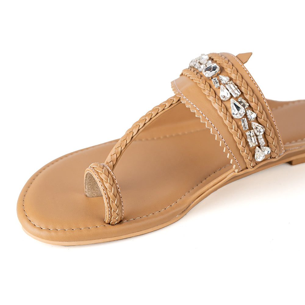 Beige Embellished Kolhapuri Flats
