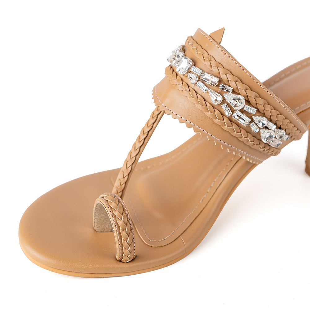 Beige Embellished Kolhapuri Heels