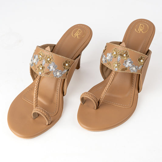 Beige Mukaish Heels