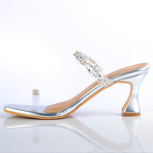 Silver Embellished Thumb Heels