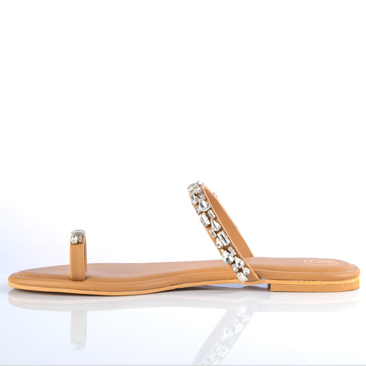 Tan Embellished Thumb Flats