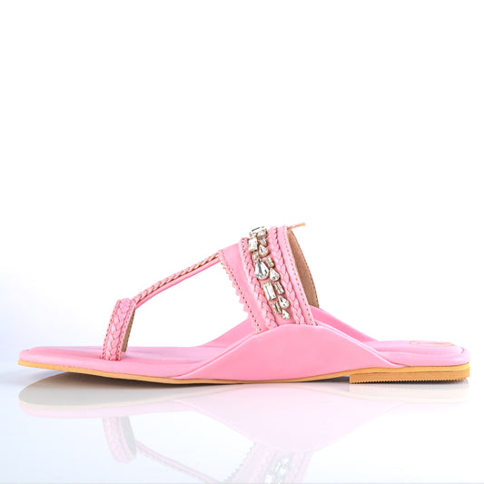 Pink Embellished Kolhapuri Flats
