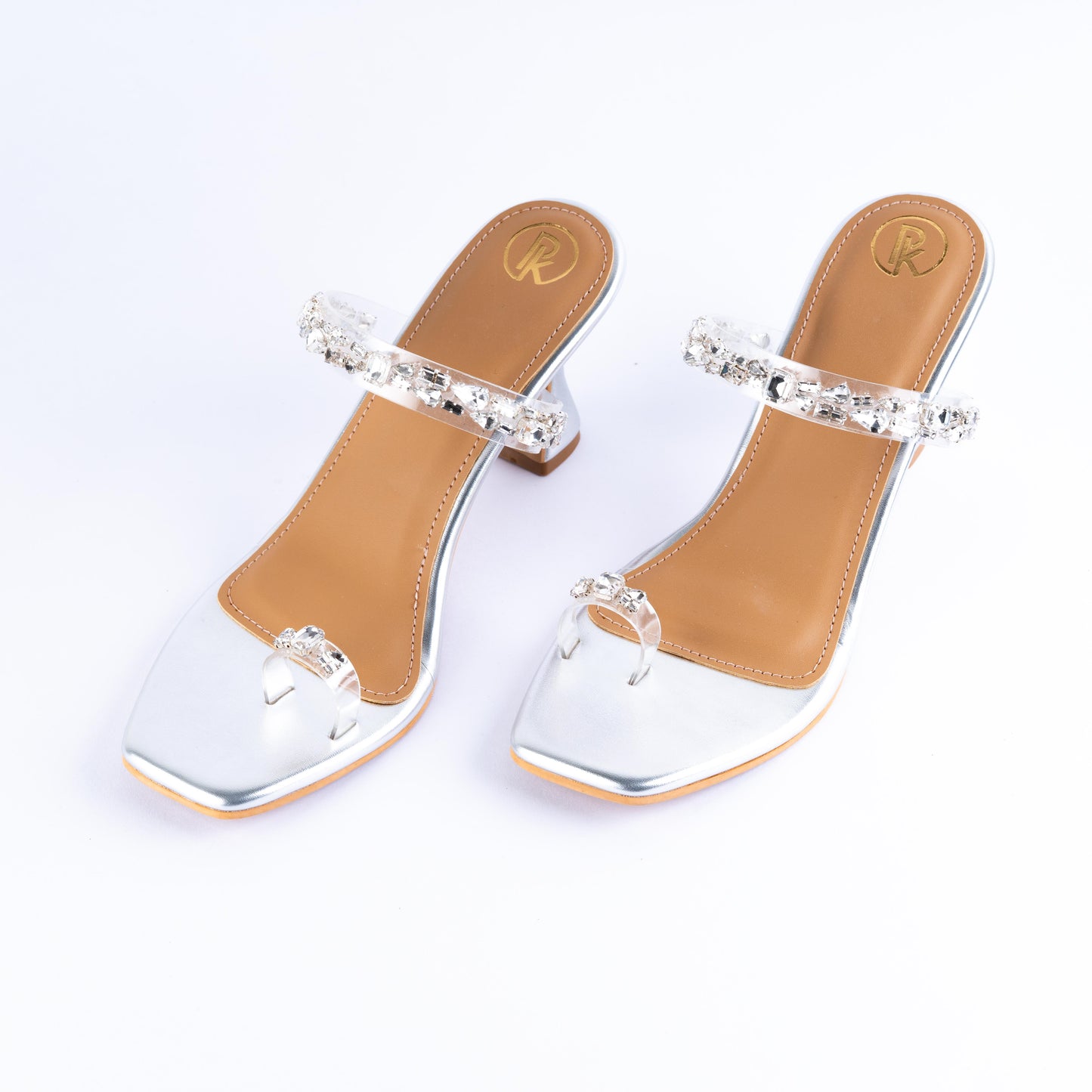 Silver Embellished Thumb Heels