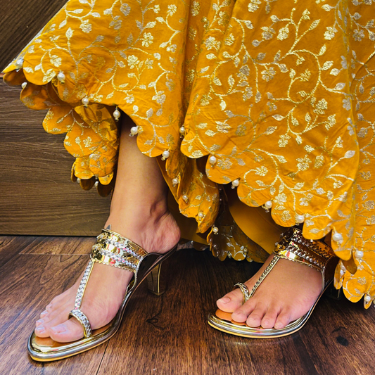 Gold & Silver Two Tone Kolhapuri Block Heels