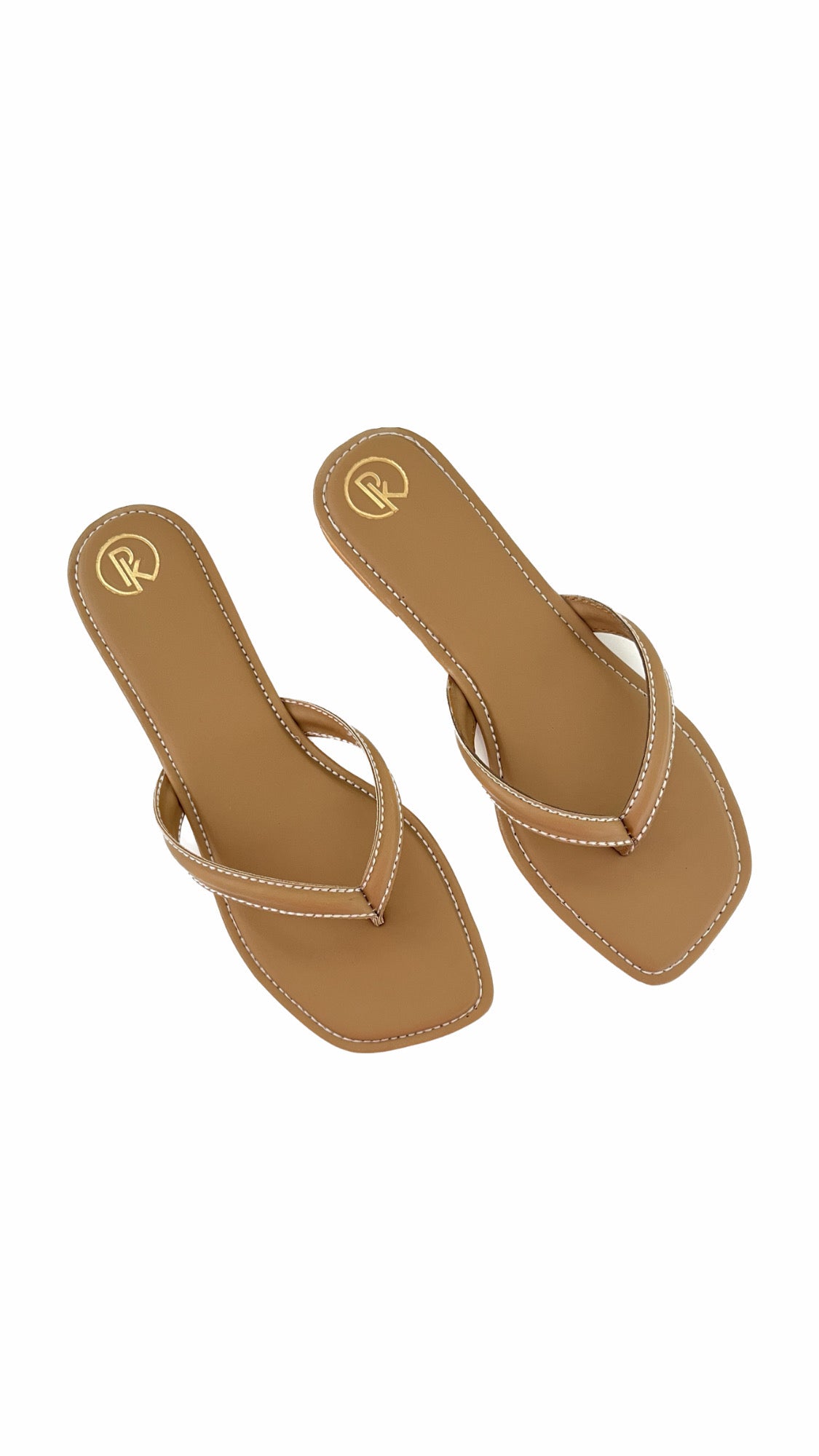 Tan V strap flats