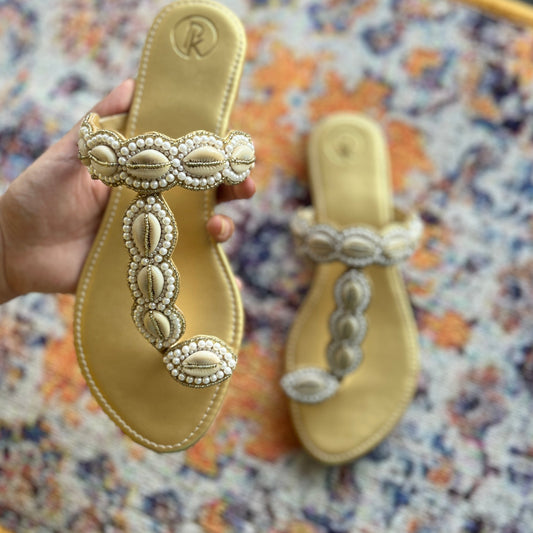 Gold Cowrie Kolhapuri Flats