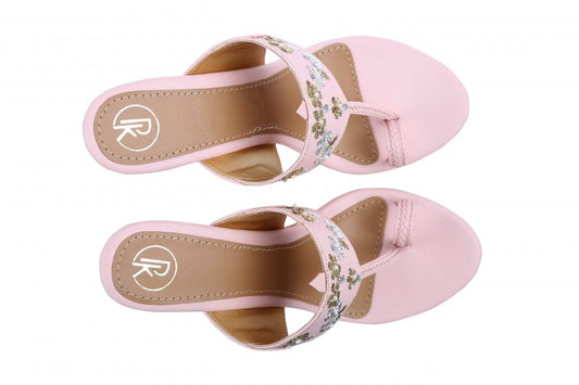 Pink Mukaish Kolhapuri Heels