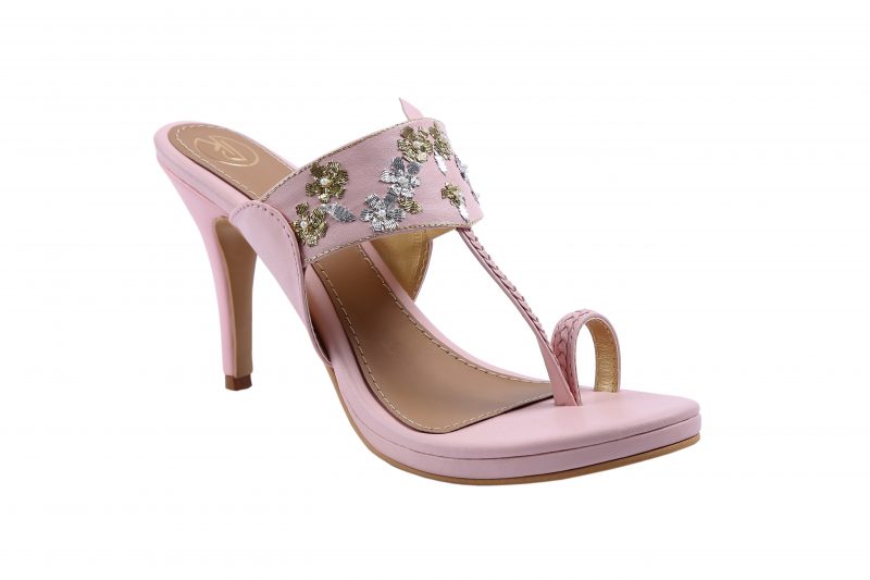 Pink Mukaish Kolhapuri Heels