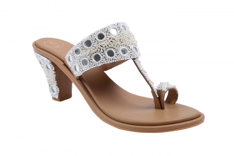 Sheesha Cream Kolhapuri Block Heels