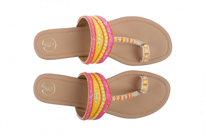 Neon Cutdana Kolhapuri Flats