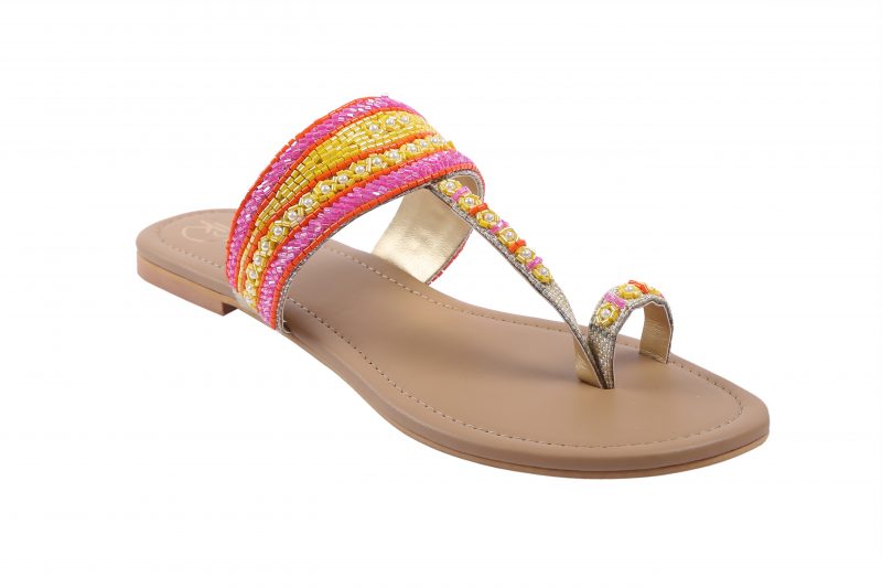 Neon Cutdana Kolhapuri Flats