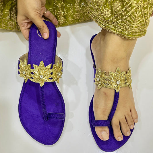 Suede Lotus Kolhapuri Flats