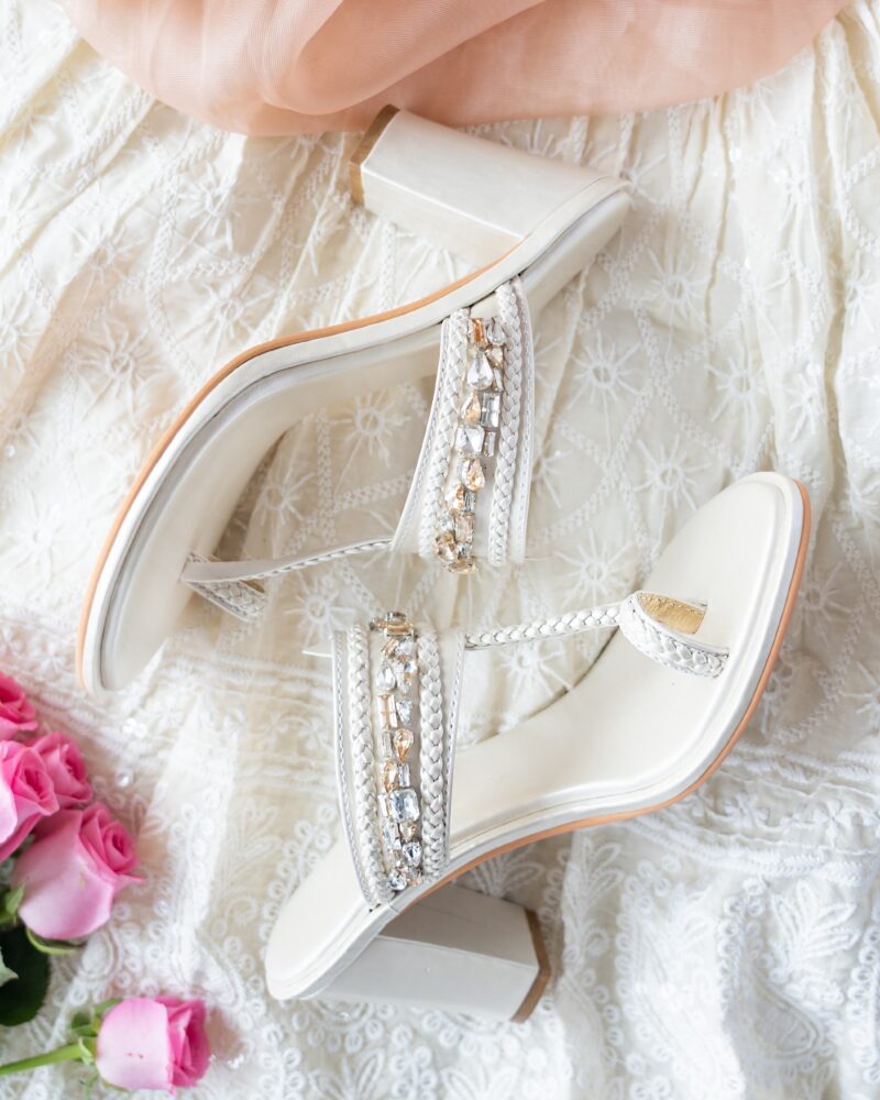 Ivory Enbellished Block Heels