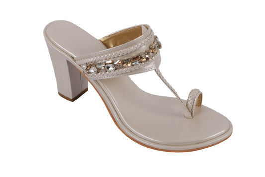 Ivory Enbellished Block Heels
