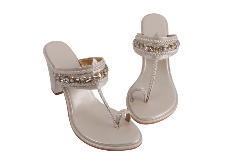 Ivory Enbellished Block Heels