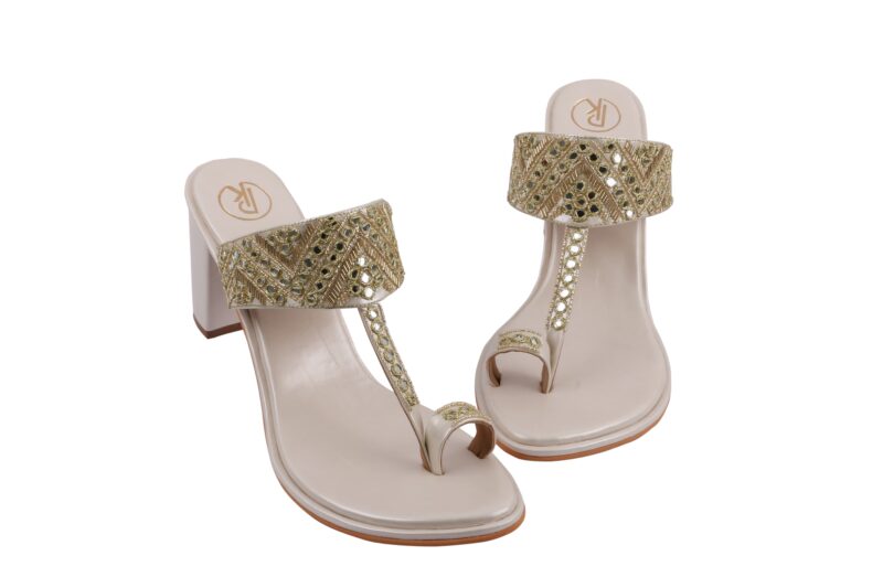 Ivory Sheesha Block Heels Kolhapuri