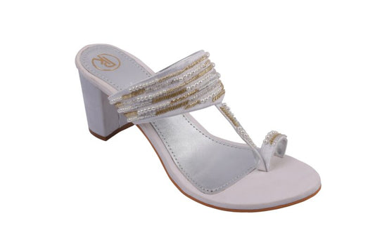 Ivory Cutdana Block Heels Kolhapuri