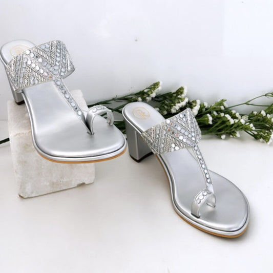 Silver Sheesha Block Heels Kolhapuri