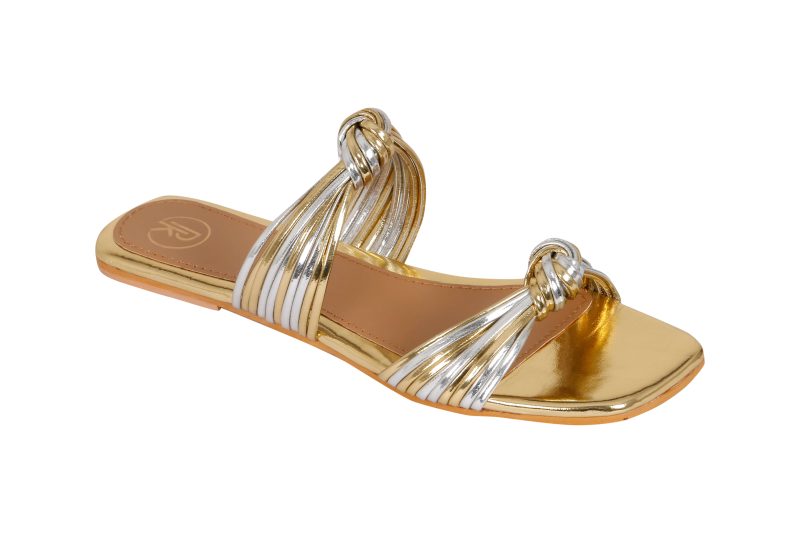 GOLD & SILVER TWO STRAP FLATS