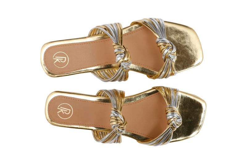 GOLD & SILVER TWO STRAP FLATS