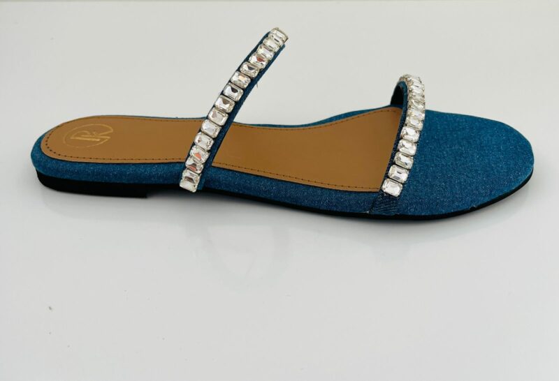 DENIM TWO STRAP EMBELLISHED FLATS