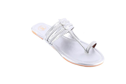 Dull Silver Kolhapuri Flats