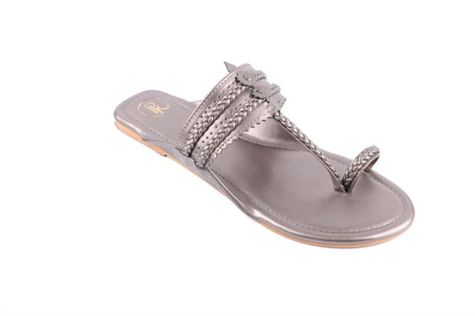 Metallic Grey Kolhapuri Flats
