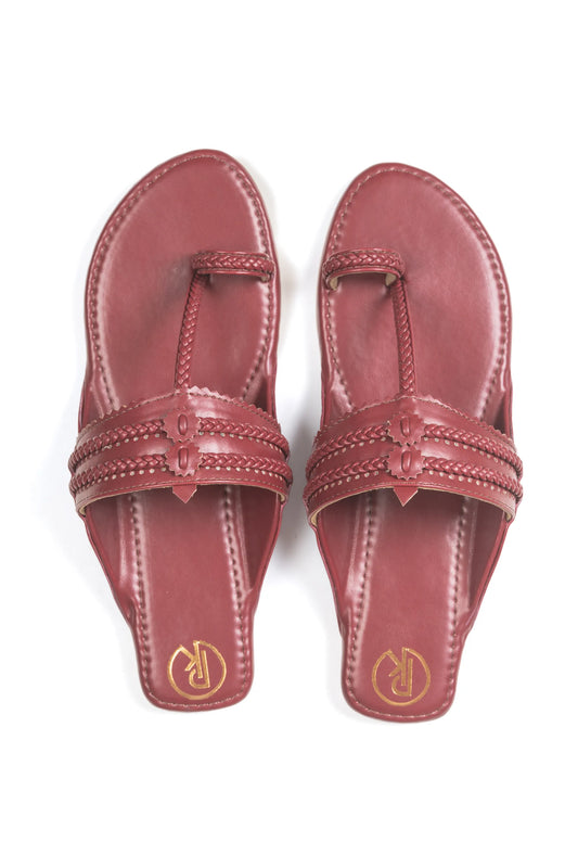 Maroon Plain Kolhapuri Flats