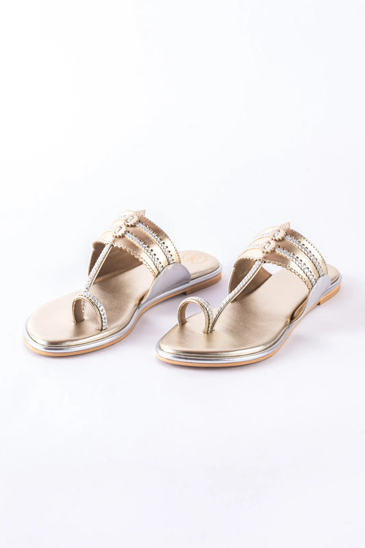 Dull Gold Two One Kolhapuri Flats