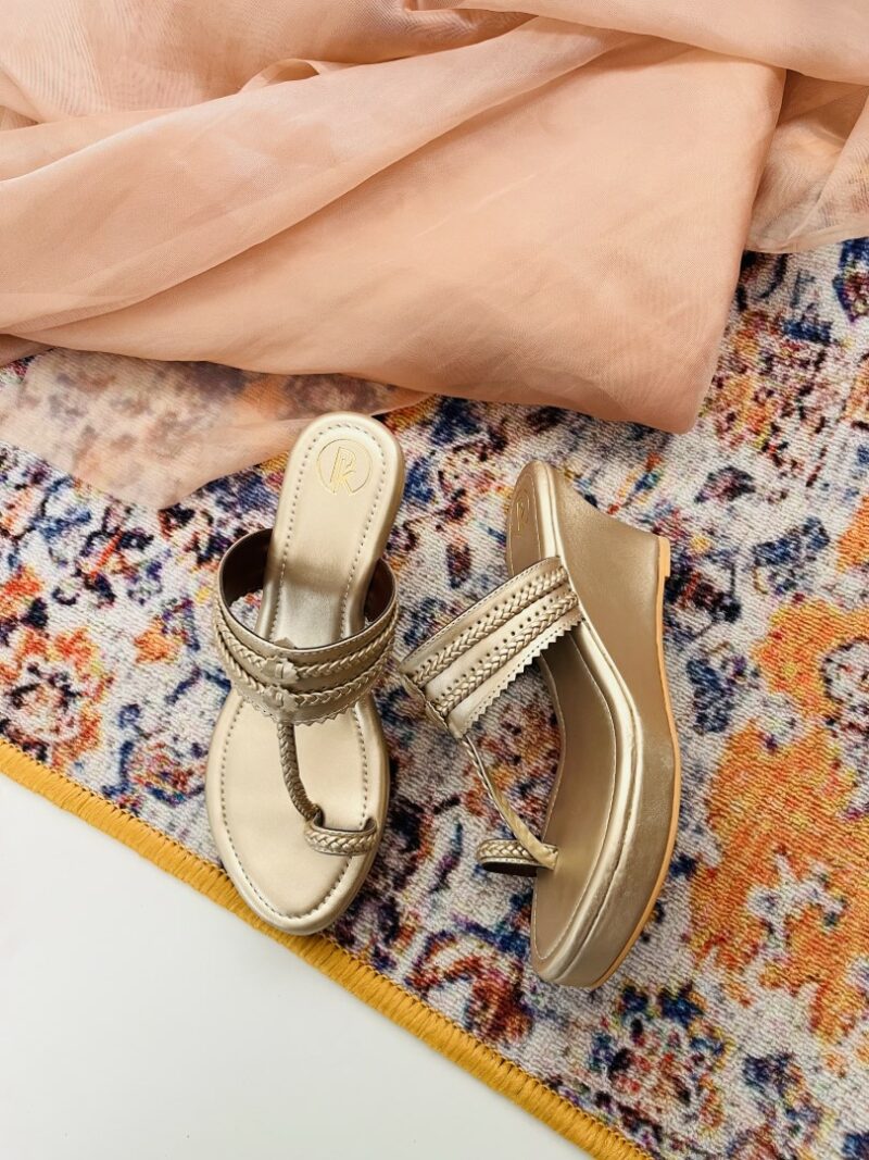 Dull Gold Kolhapuri Wedges